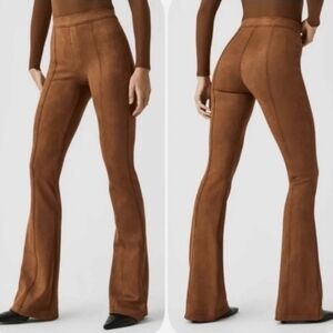 NWP5 Spanx XL TG Suede-Look High-Waist Flare Pants in Chestnut Brown